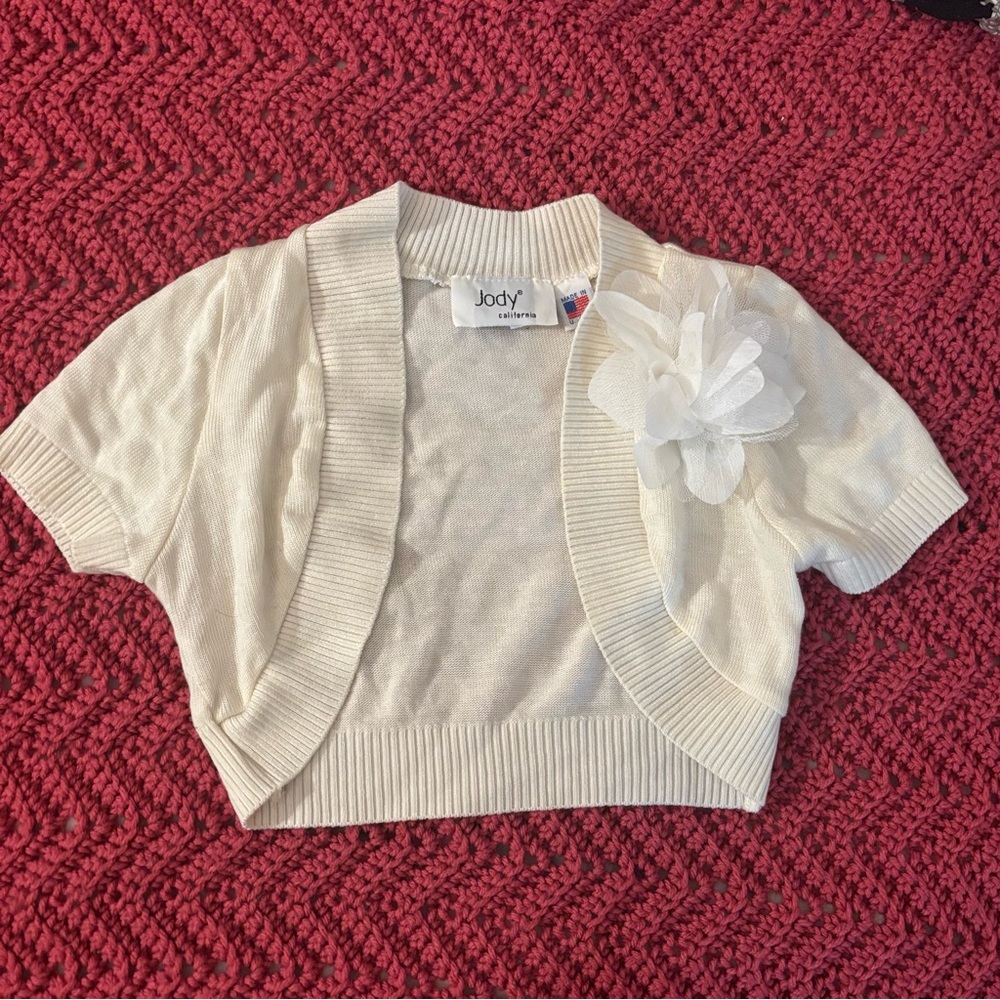 Jody White Sweater Shrug with Flower Accent